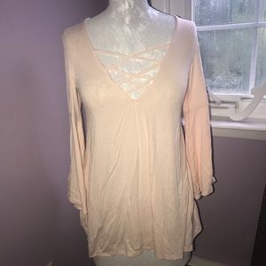 UO Blush-Colored Lace Up Long Sleeved Top
